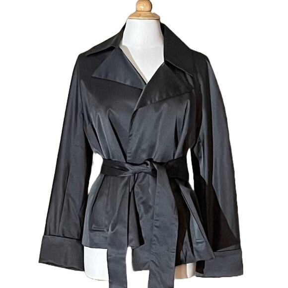 Chico's Satiny Wrap/Tie Open Blazer, Charcoal Gray, Cuffed Sleeves, Size M - Picture 1 of 12